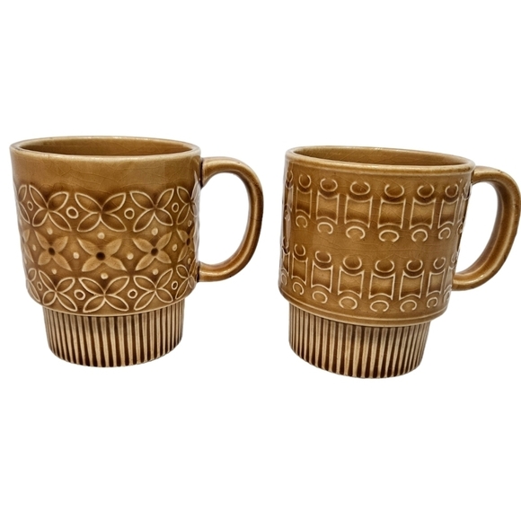 Vintage Gold Mid-Century Modern Stackable Coffee Mugs Tea Cups Set of 2 Q39 - Picture 7 of 8